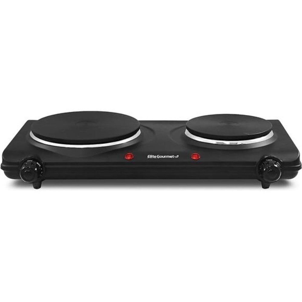 Elite Gourmet Countertop Double Cast Iron Burner, 1500 Watts Electric Hot